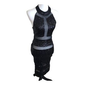L'Impasse NY Black Sequin‎ and Mesh Sexy Bodycon Party Dress Size S